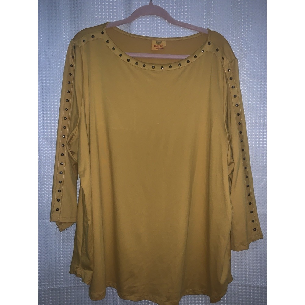 Ruby Rd‎ Womens 3/4 Sleeve Mustard Yellow Top 2x